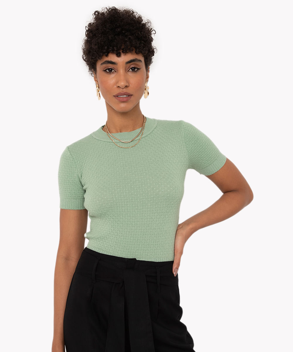 blusa de tricot manga curta verde