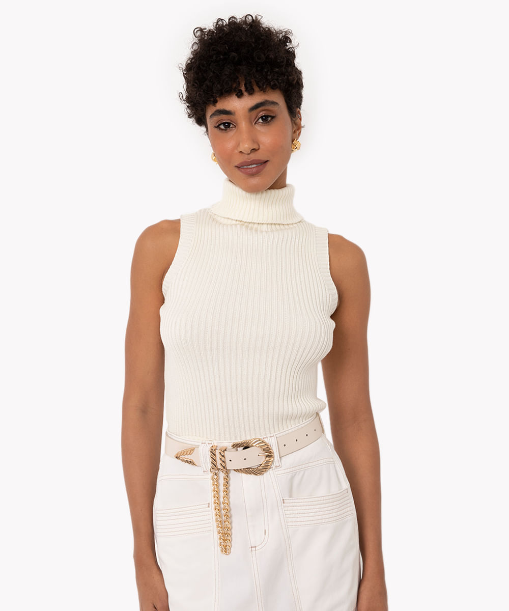 regata de tricot gola alta off white