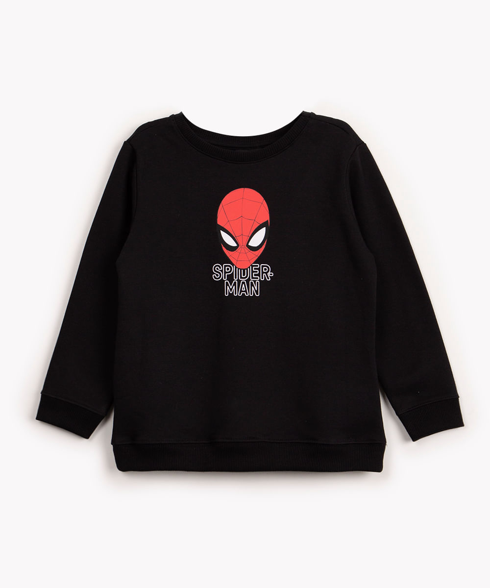 blusa de moletom infantil homem aranha gola redonda preto