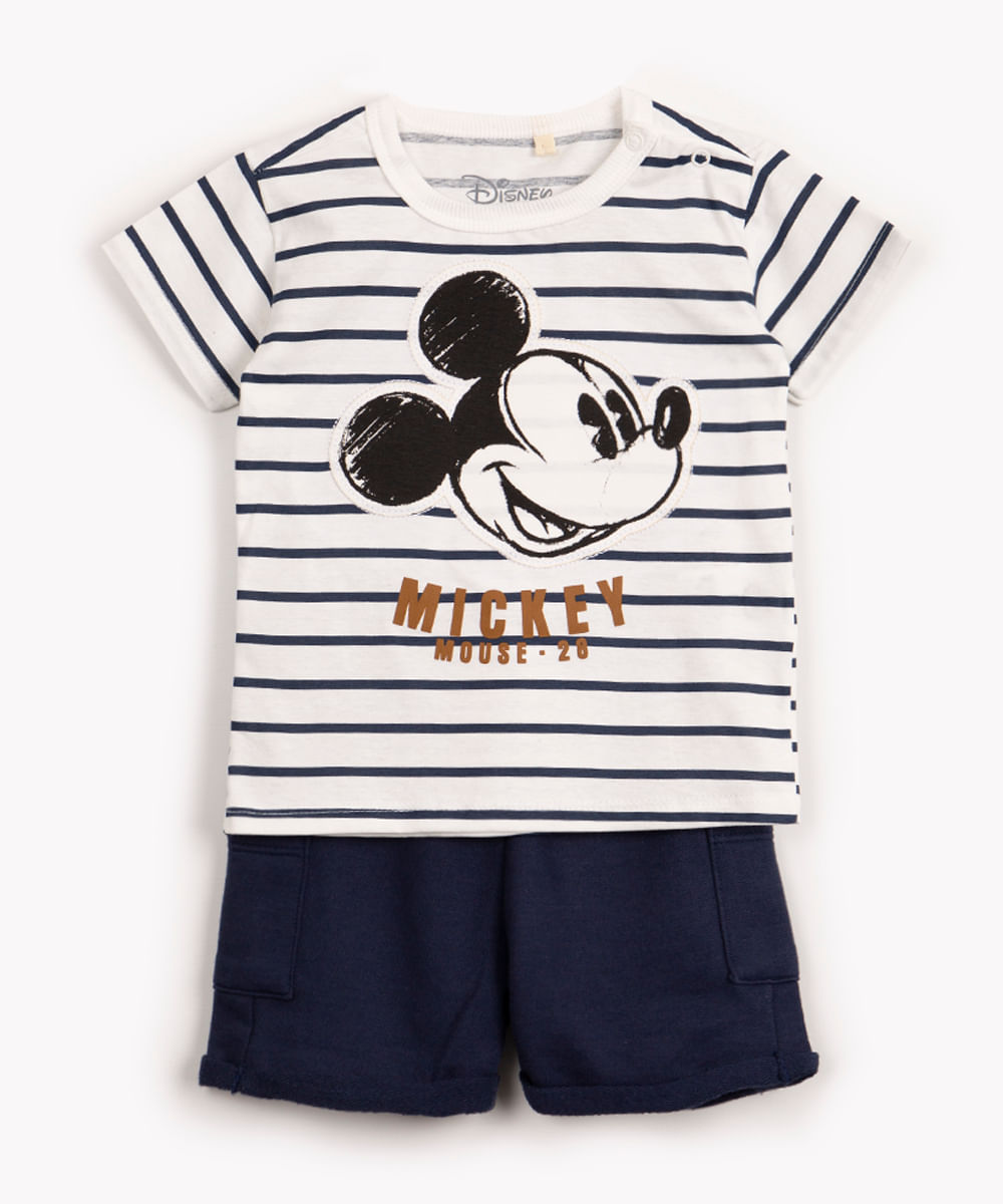 conjunto de moletinho infantil mickey manga curta off white