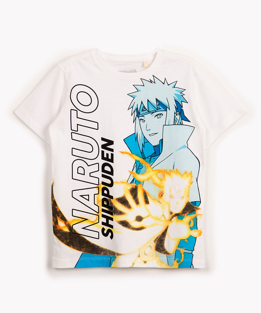 camiseta de algodão infantil naruto manga curta branca