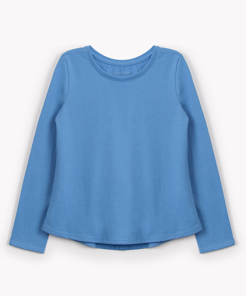 camiseta de algodão infantil manga longa azul