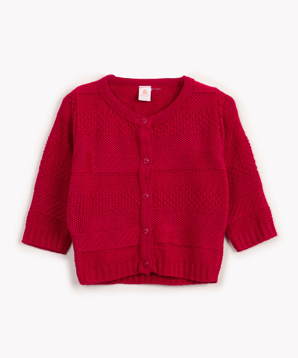 cardigan de tricot infantil gola redonda rosa