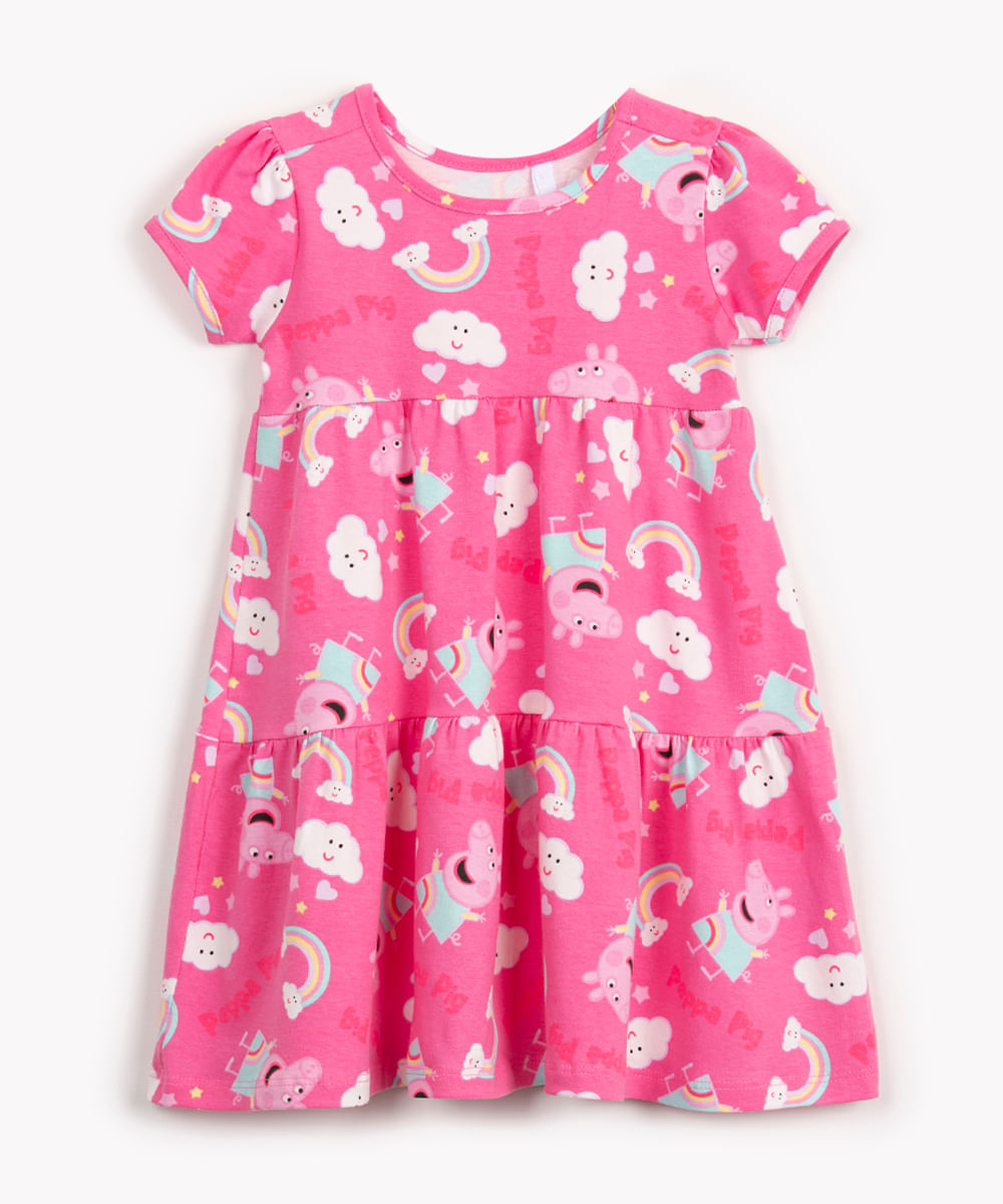 vestido de algodão infantil peppa pig manga curta pink