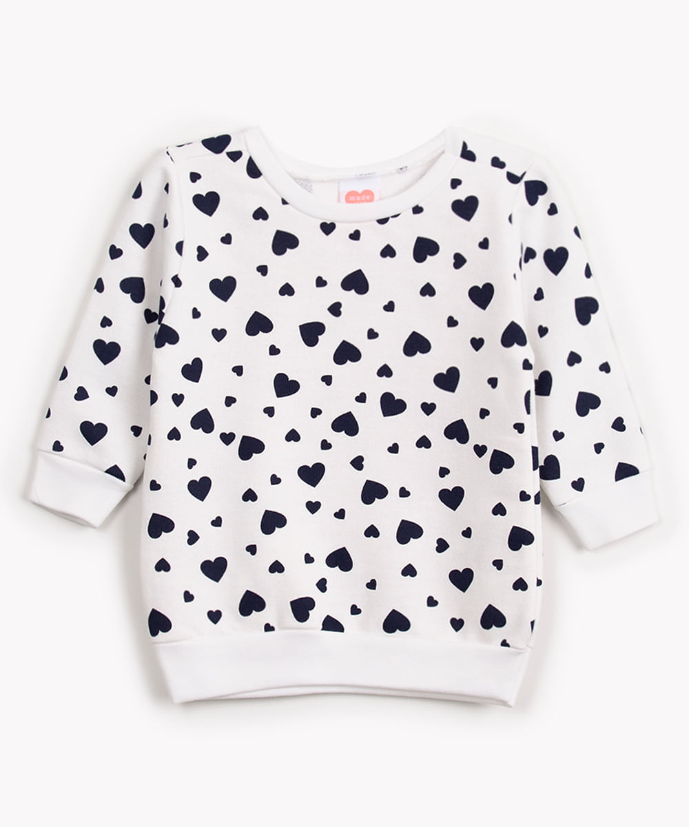 blusa de moletinho infantil corações off white