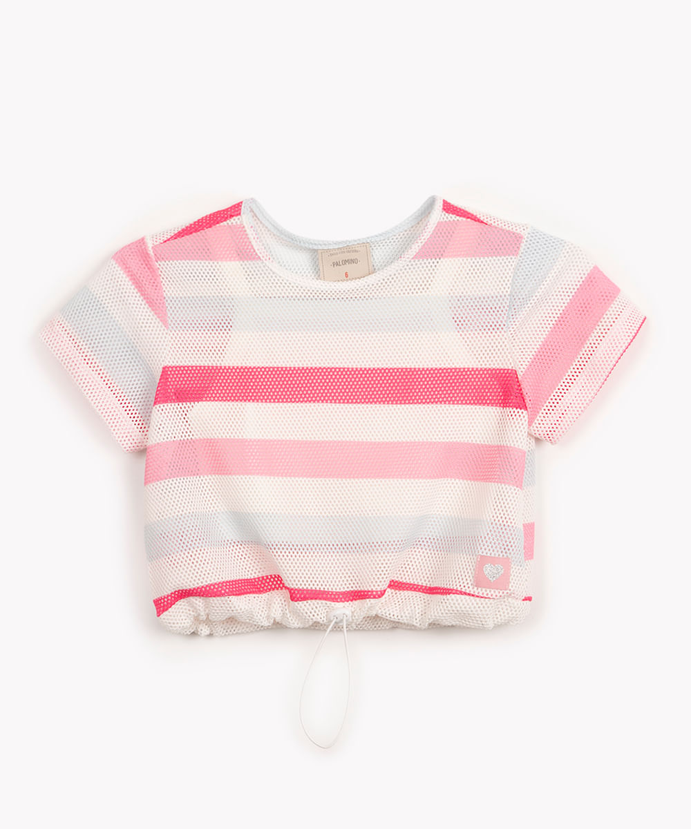 blusa infantil de tela listrada manga curta off white