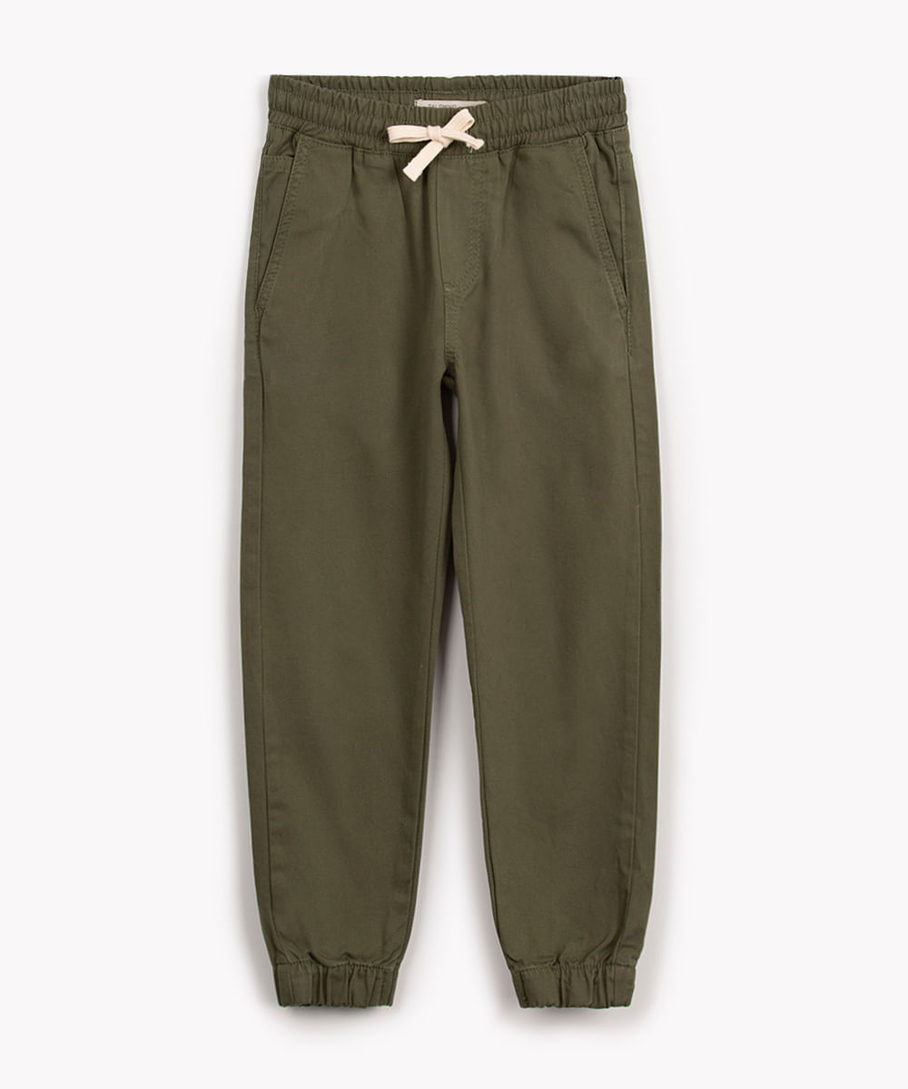 calça de sarja infantil jogger com bolsos verde militar