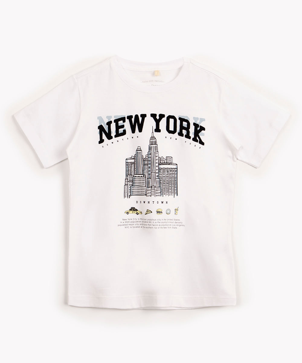 camiseta de algodão infantil new york city manga curta branca