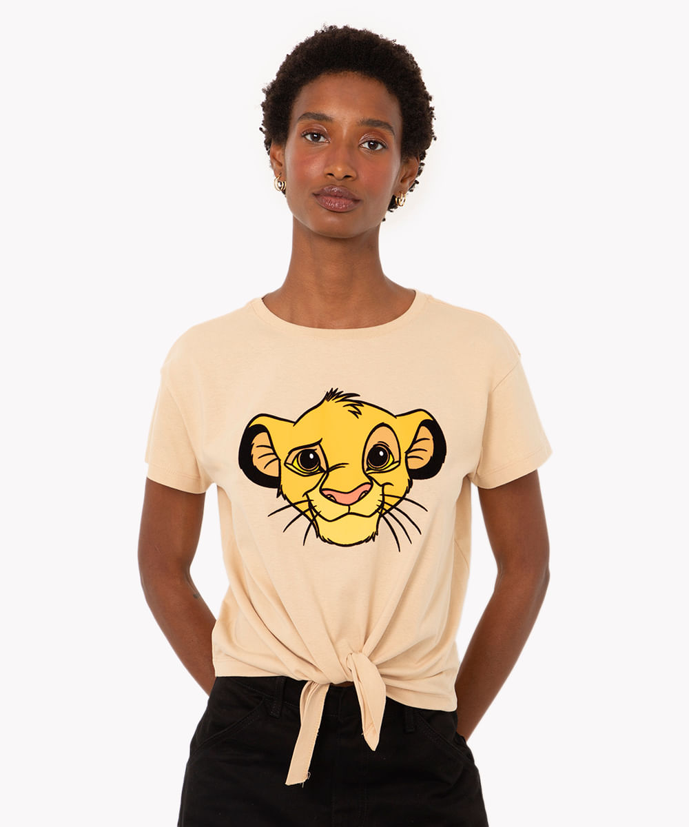 camiseta de algodão simba com nó manga curta kaki