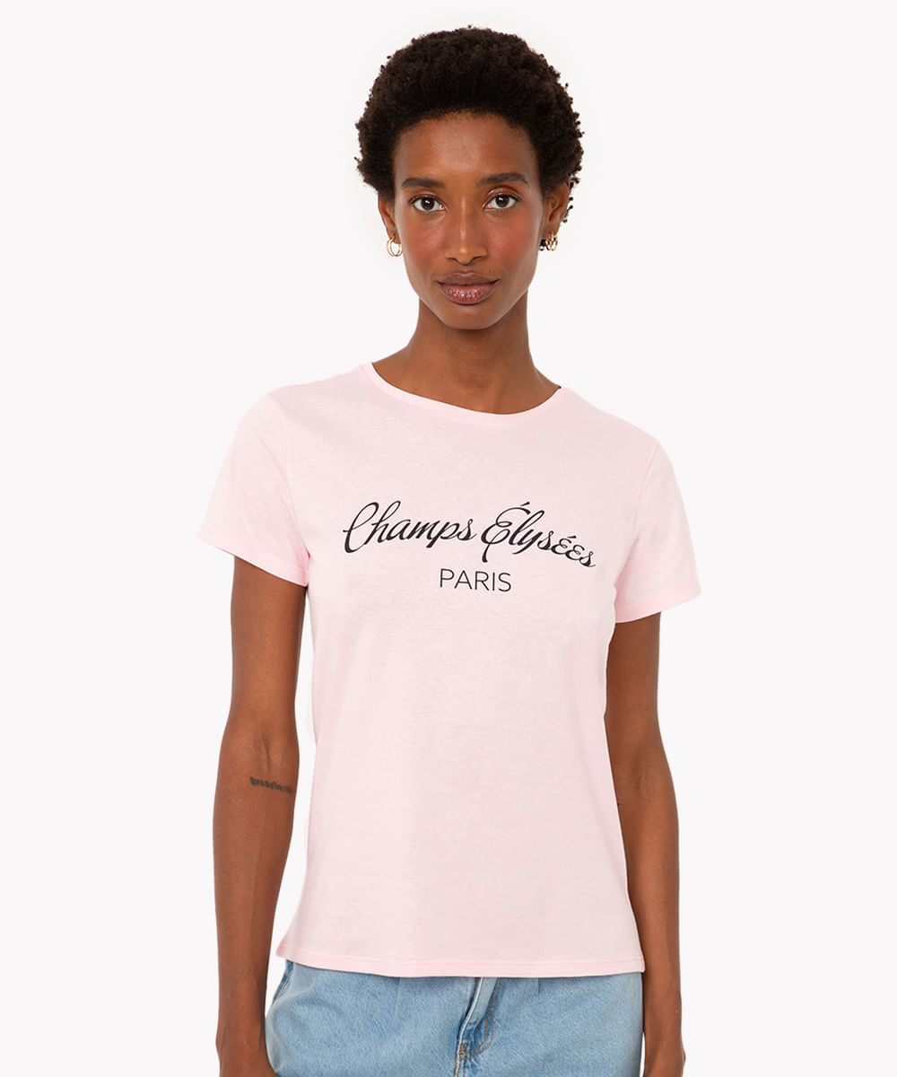 camiseta de algodão champs élysées manga curta rosa médio