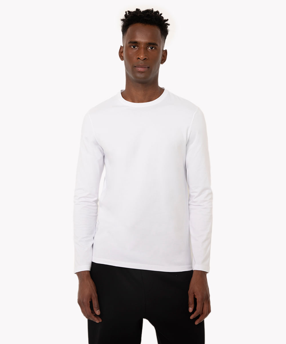 camiseta de algodão slim manga longa branco