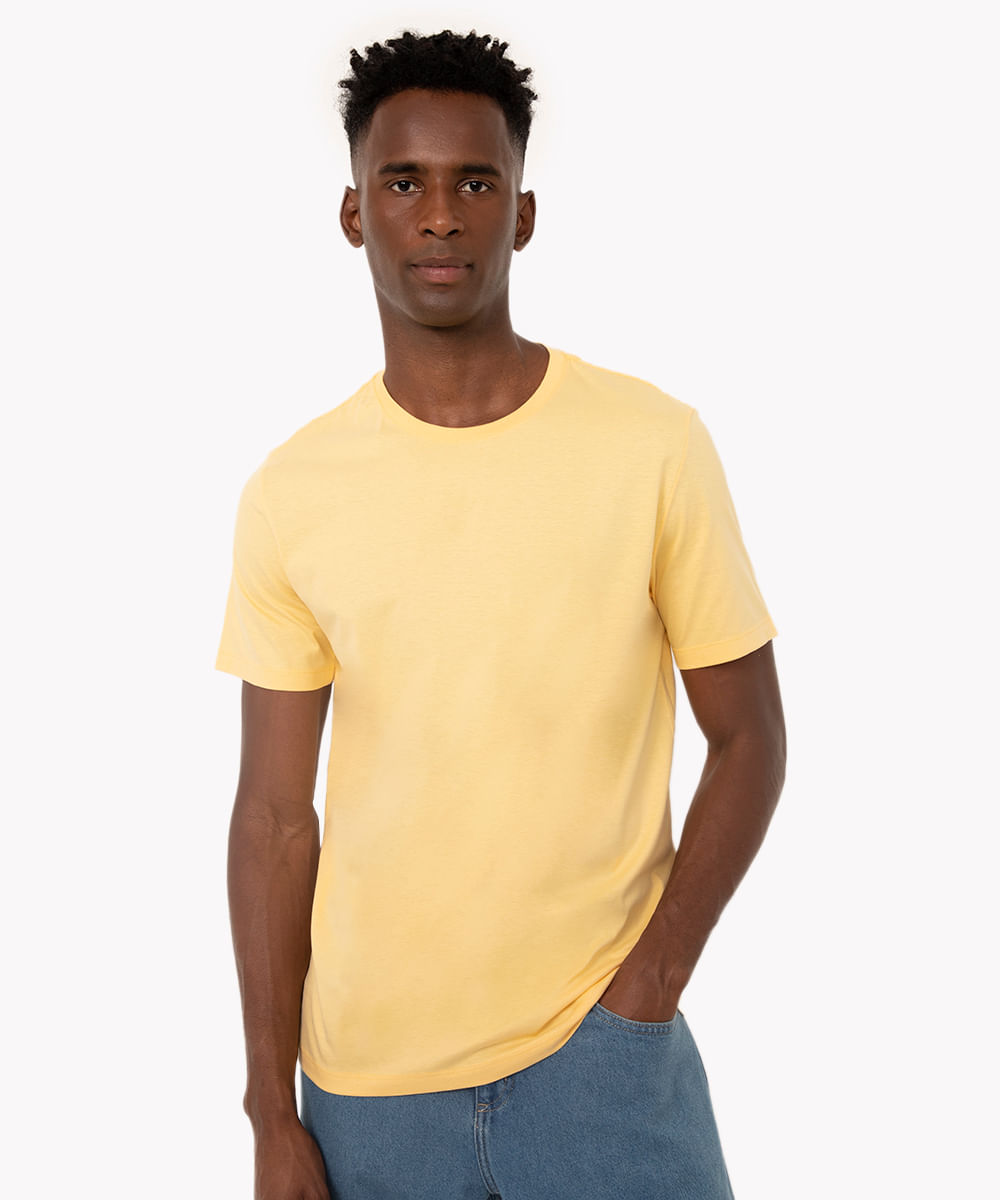 camiseta de algodão básica manga curta amarelo claro