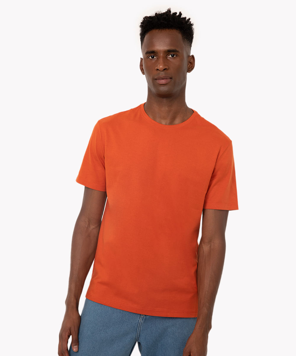 camiseta de algodão básica manga curta laranja