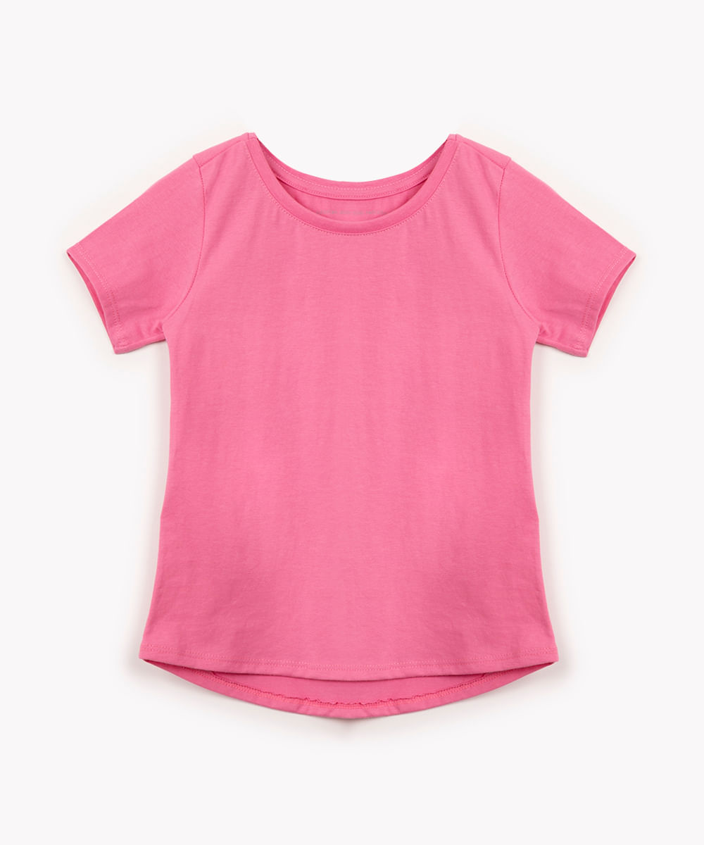 camiseta de algodão infantil manga curta rosa