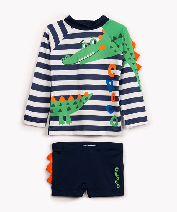 conjunto infantil camiseta e sunga crocodilo proteção uv azul 2
