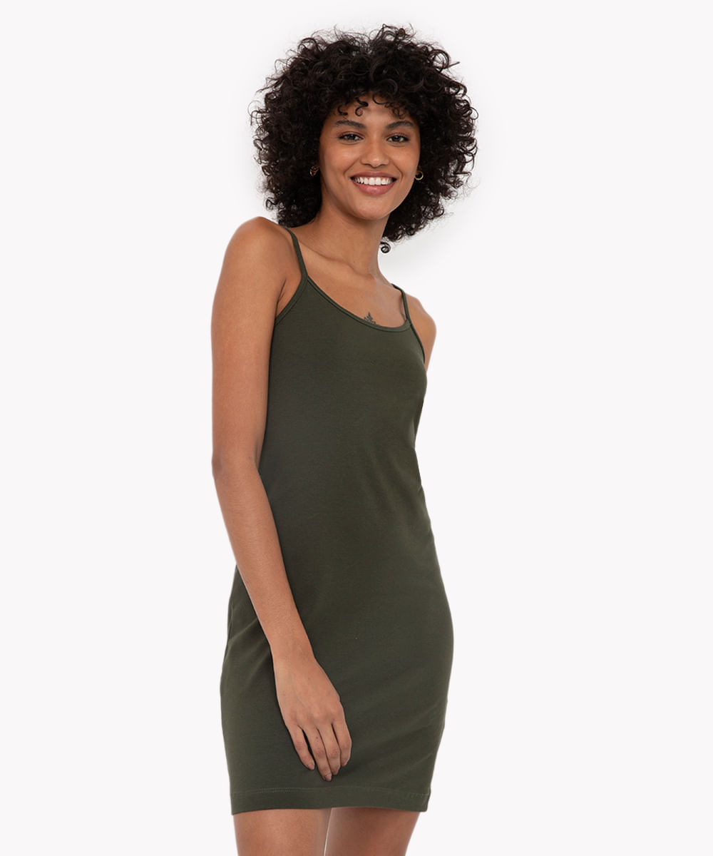 vestido tubinho básico alça fina verde militar