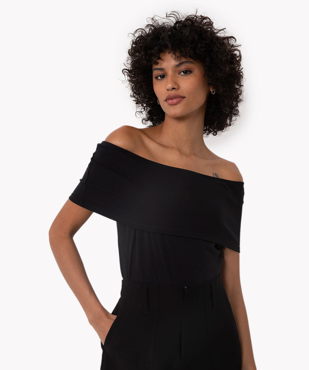 blusa de algodão ombro a ombro preto