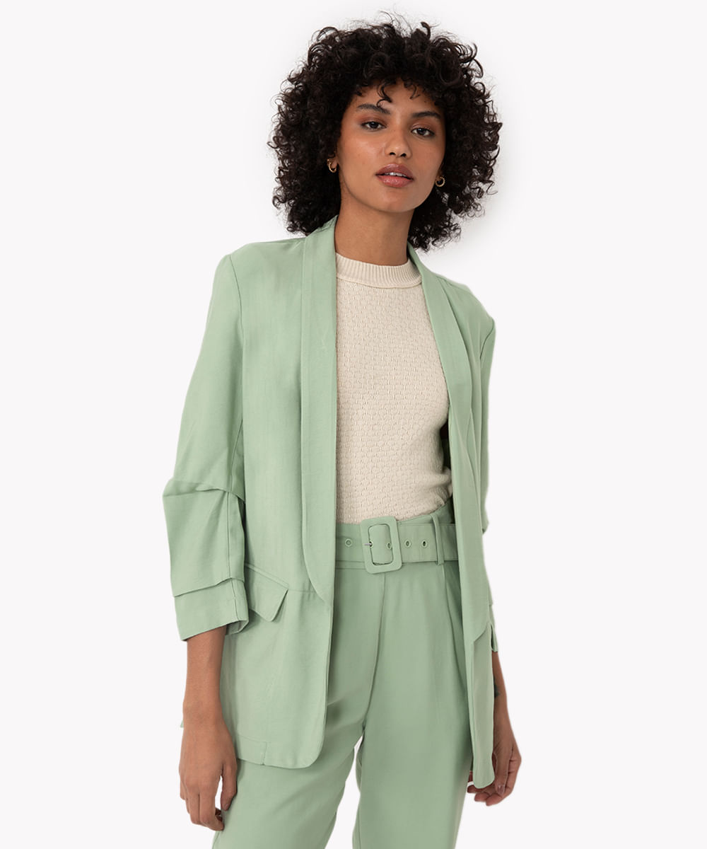 blazer alongado com franzido e bolsos verde