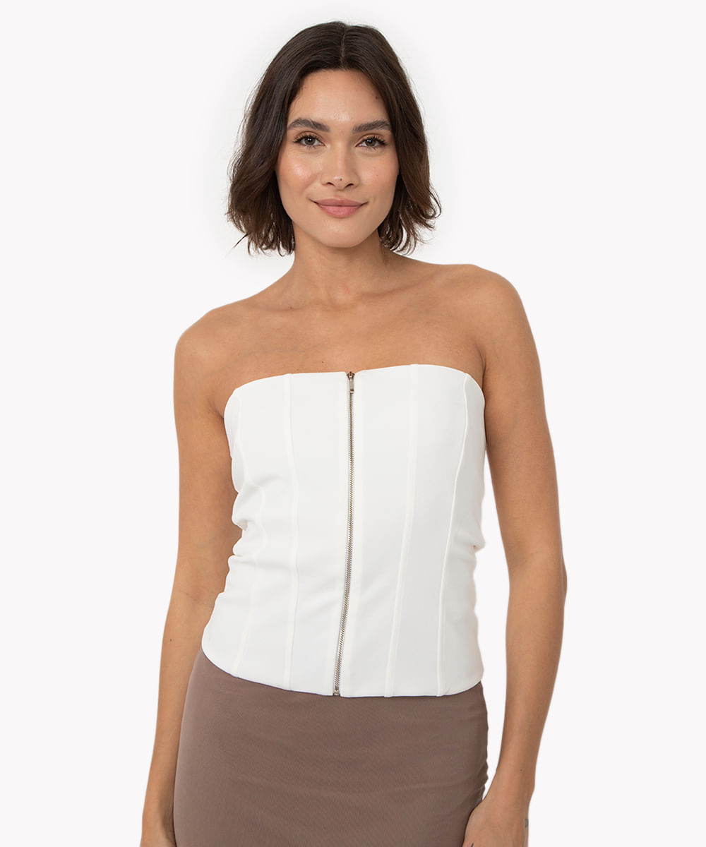 corset de crepe com zíper central off white