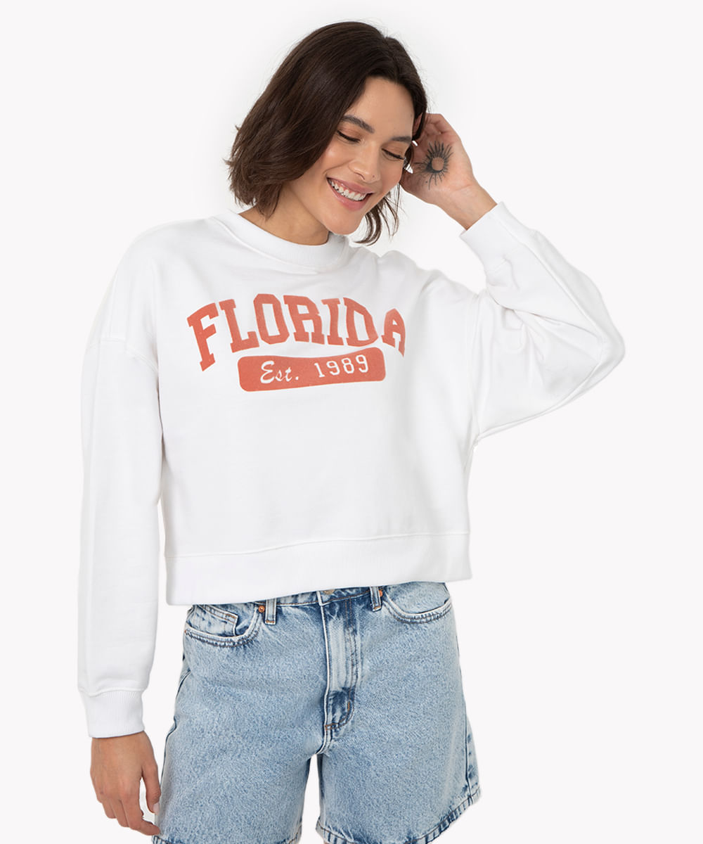 blusa de moletom manga longa florida off white