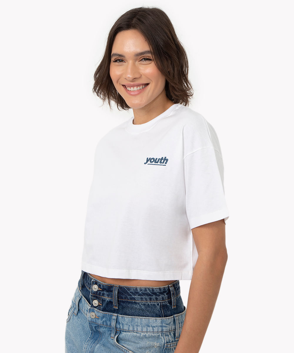 camiseta de algodão manga curta youth off white