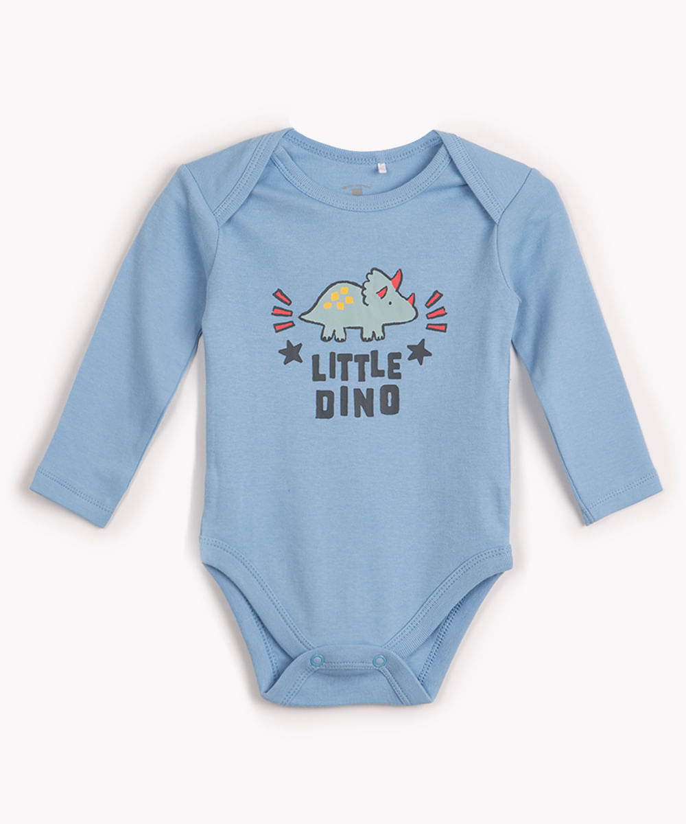 body de algodão infantil manga longa little dino azul