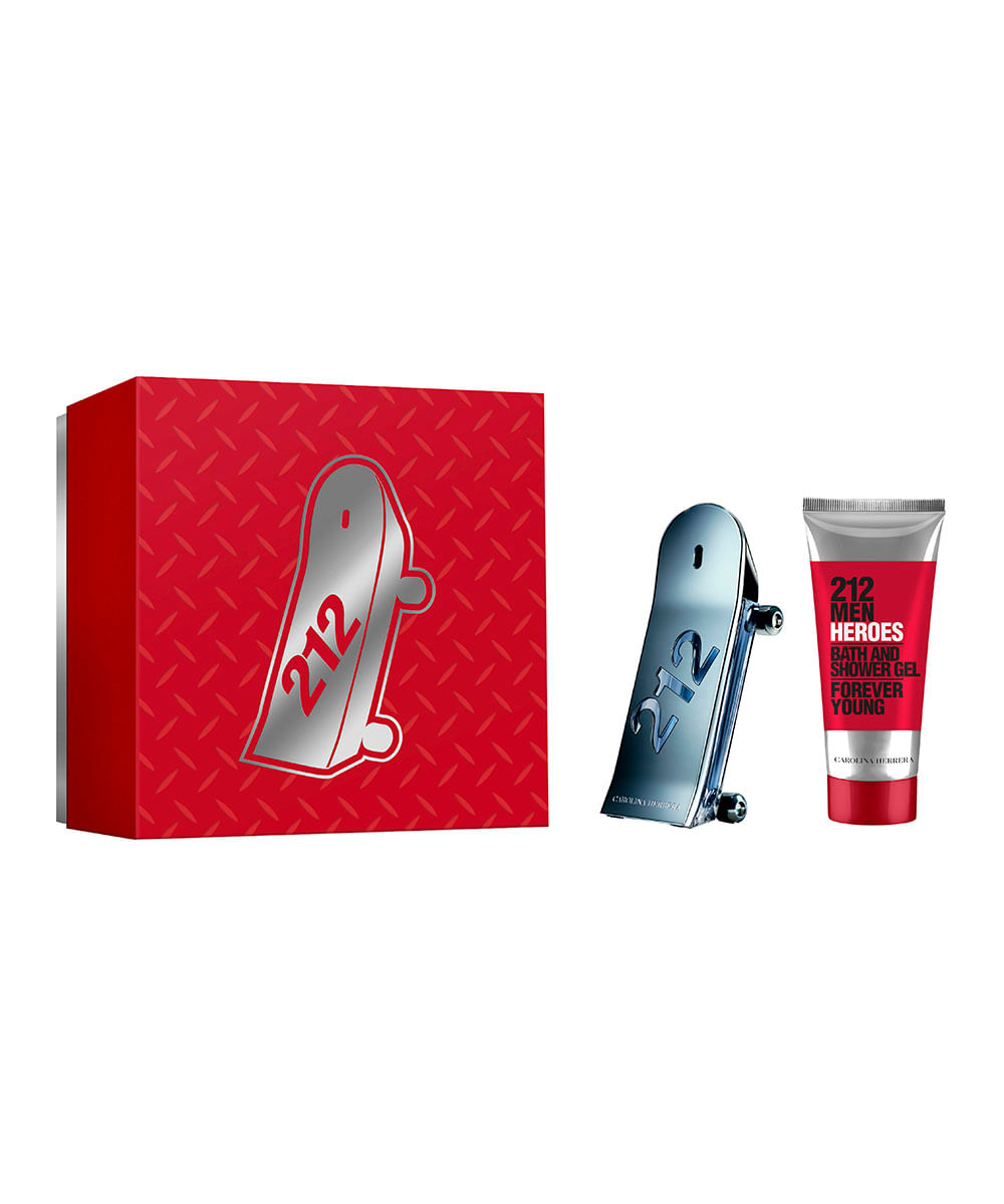 kit perfume 212 heroes men edt 90ml e gel de banho 100ml único