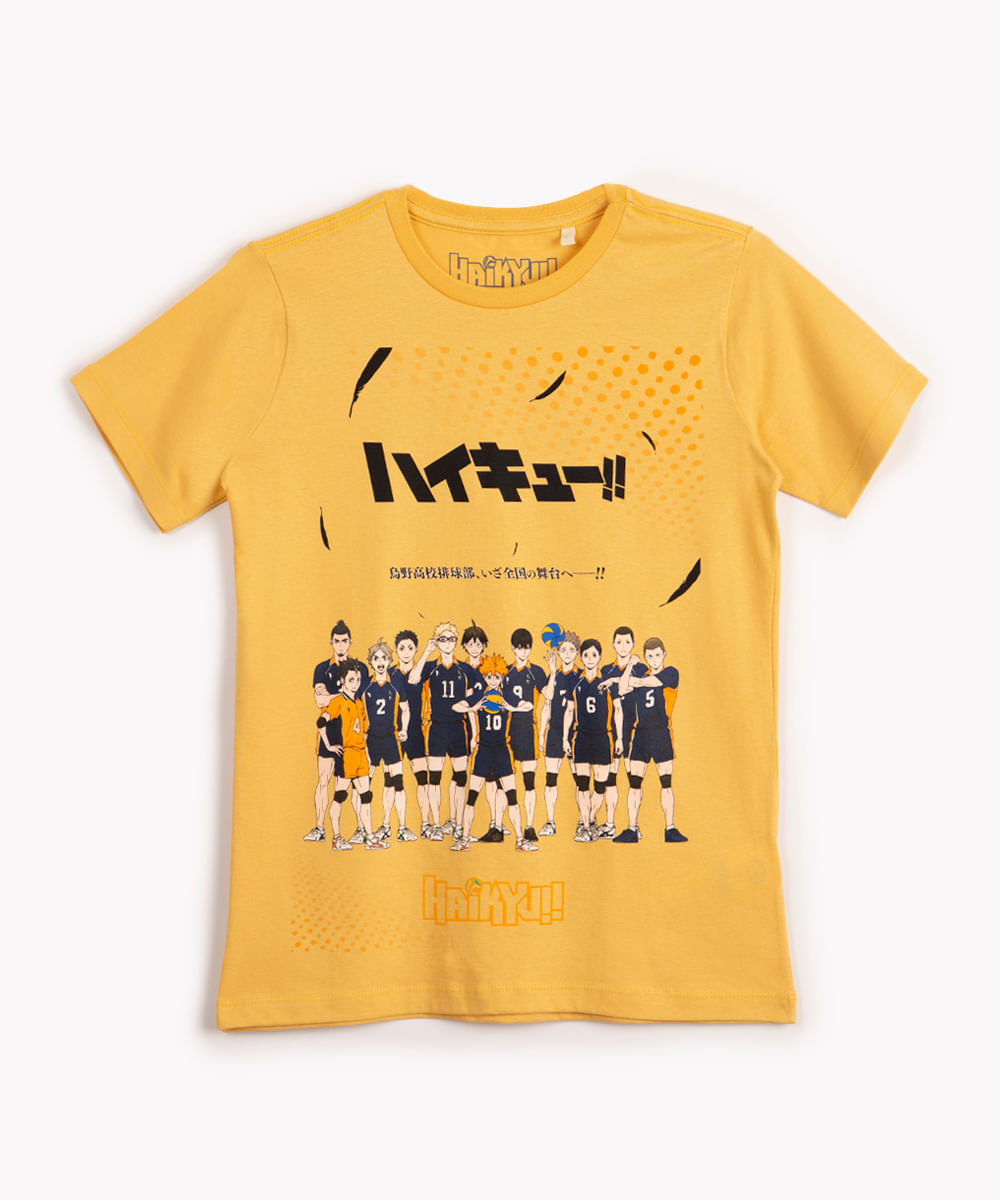 camiseta de algodão juvenil manga curta haikyu amarelo