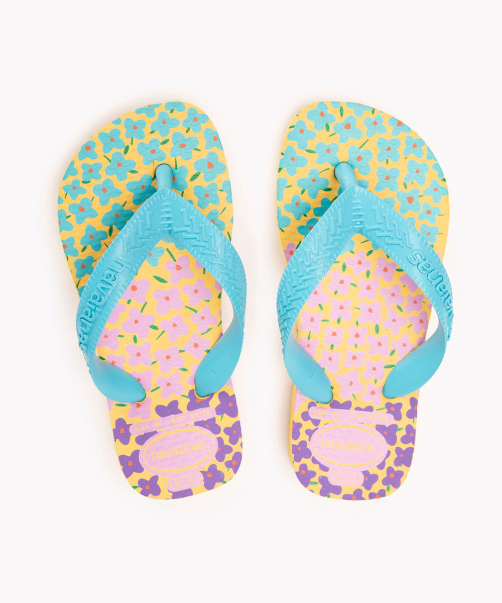 chinelo infantil flores havaianas amarelo