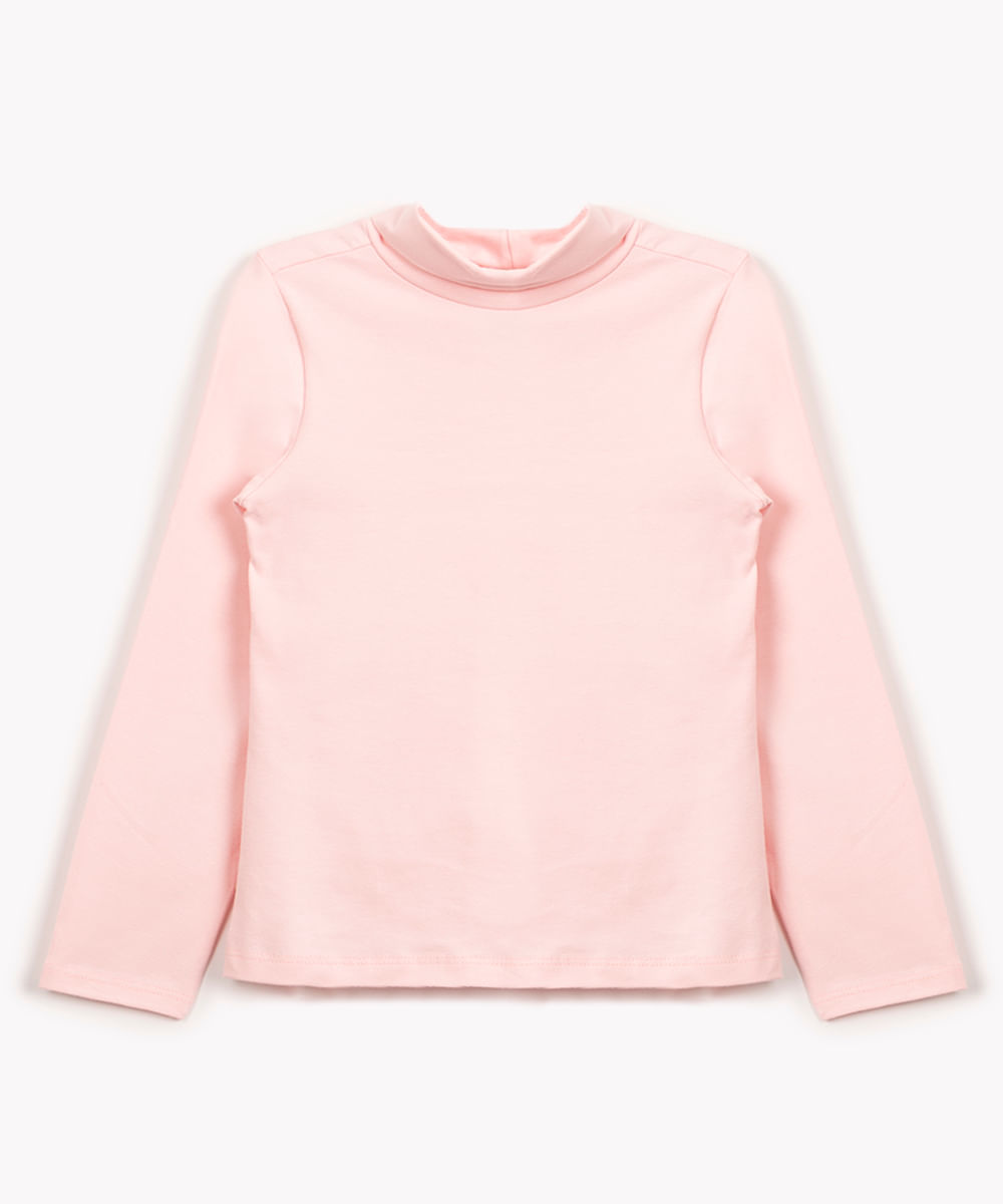 blusa infantil gola alta manga longa rosa claro