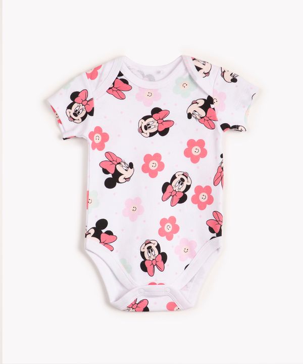 body de algodão infantil manga curta minnie mouse off white 0-3