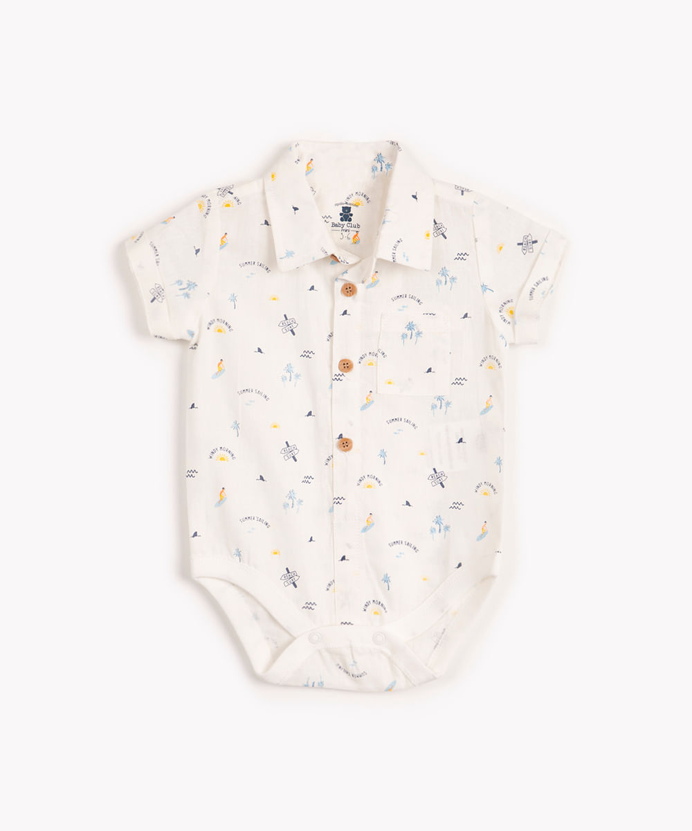 body camisa infantil manga curta beach surf off white