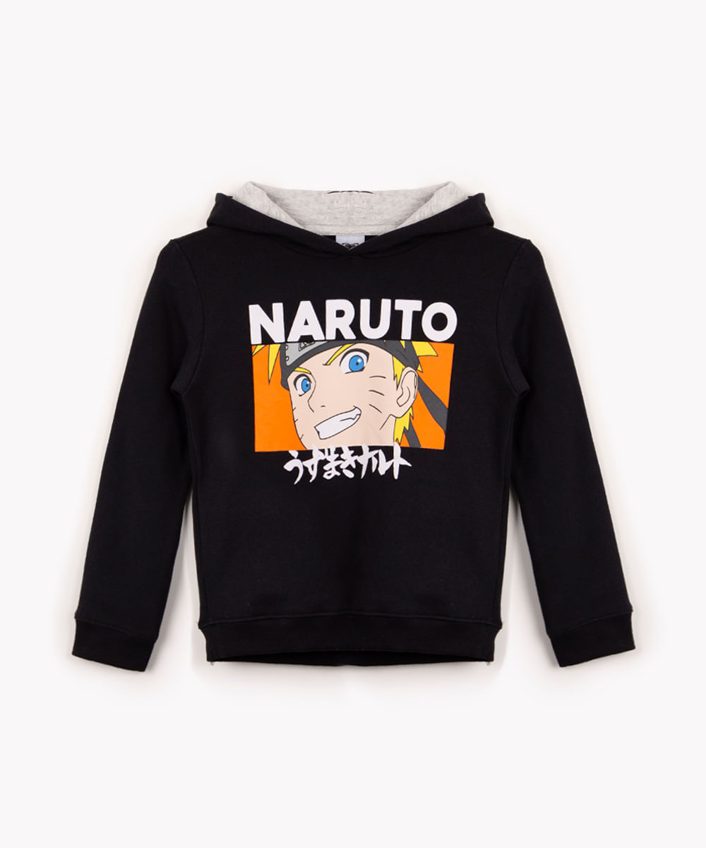 blusão de moletom infantil com capuz naruto preto