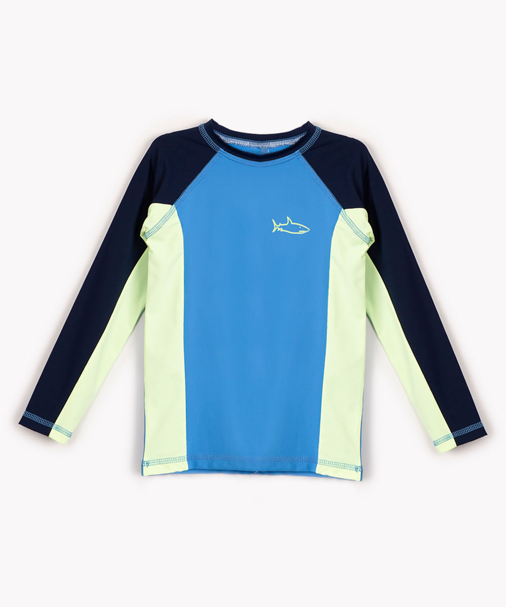 blusa de praia infantil manga longa tubarão com proteção uv colorido