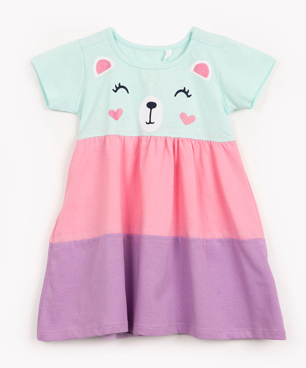 vestido infantil urso napolitano de algodão azul médio