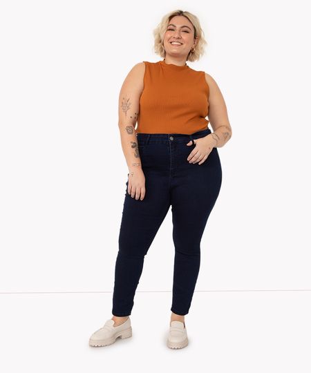 calça skinny jeans plus size cintura alta azul escuro calça skinny jeans plus size cintura alta azul escuro