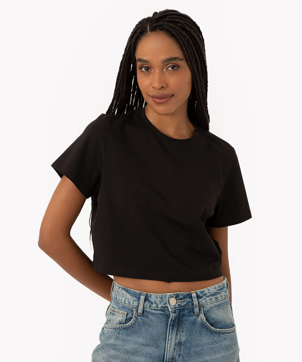 blusa básica baby look preto