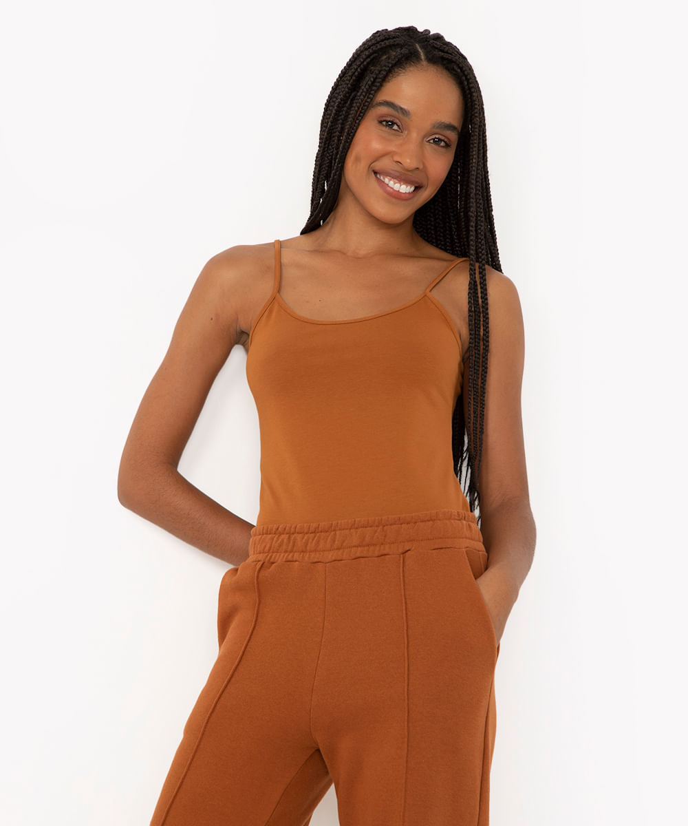 blusa de algodão peruano alça fina marrom