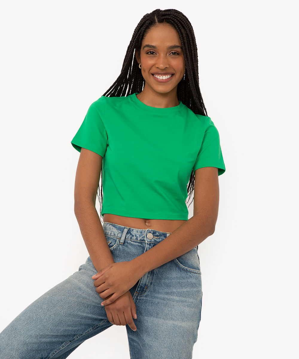 blusa básica baby look verde