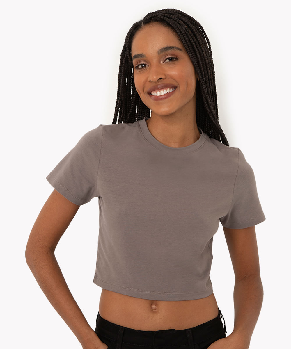 blusa básica baby look cinza