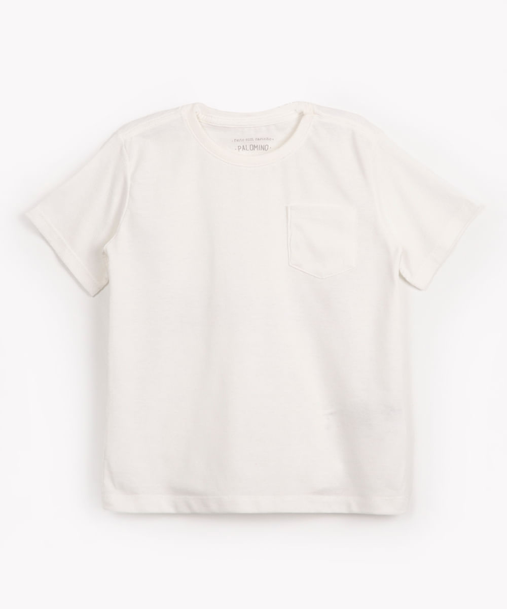 camiseta infantil texturizada com bolso manga curta off white