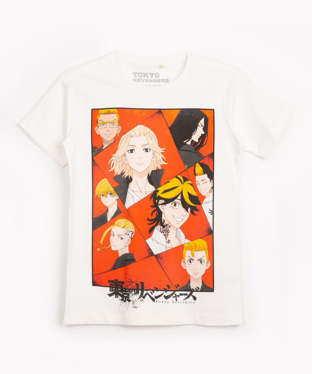 camiseta juvenil de algodão tokyo revengers manga curta off white