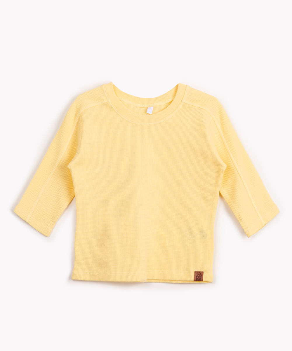 camiseta infantil texturizada manga longa amarelo claro