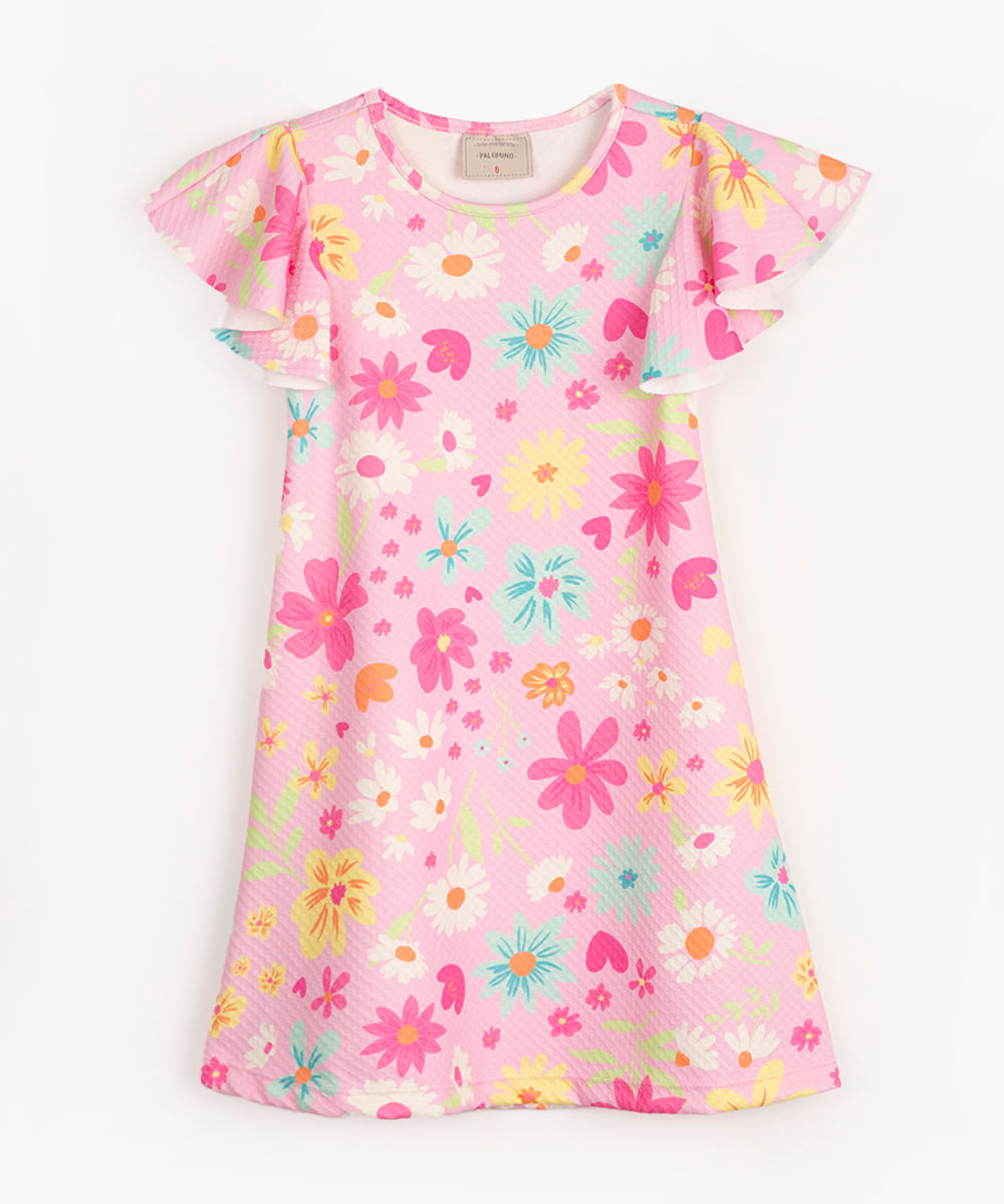 vestido infantil evasê manga godê floral colorido