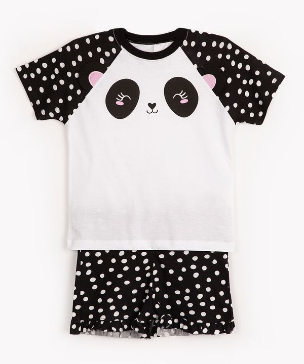 pijama curto infantil de algodão panda off white 5