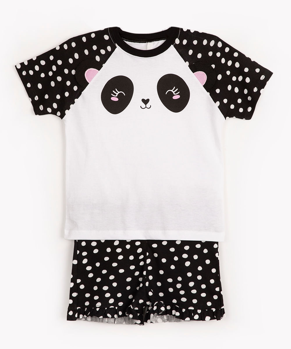 pijama curto infantil de algodão panda off white