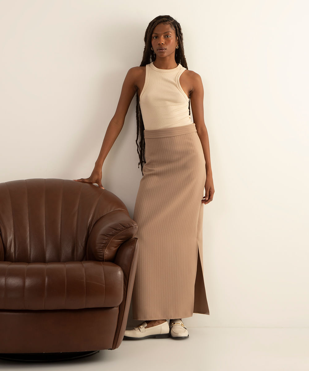 saia longa risca de giz mindset bege