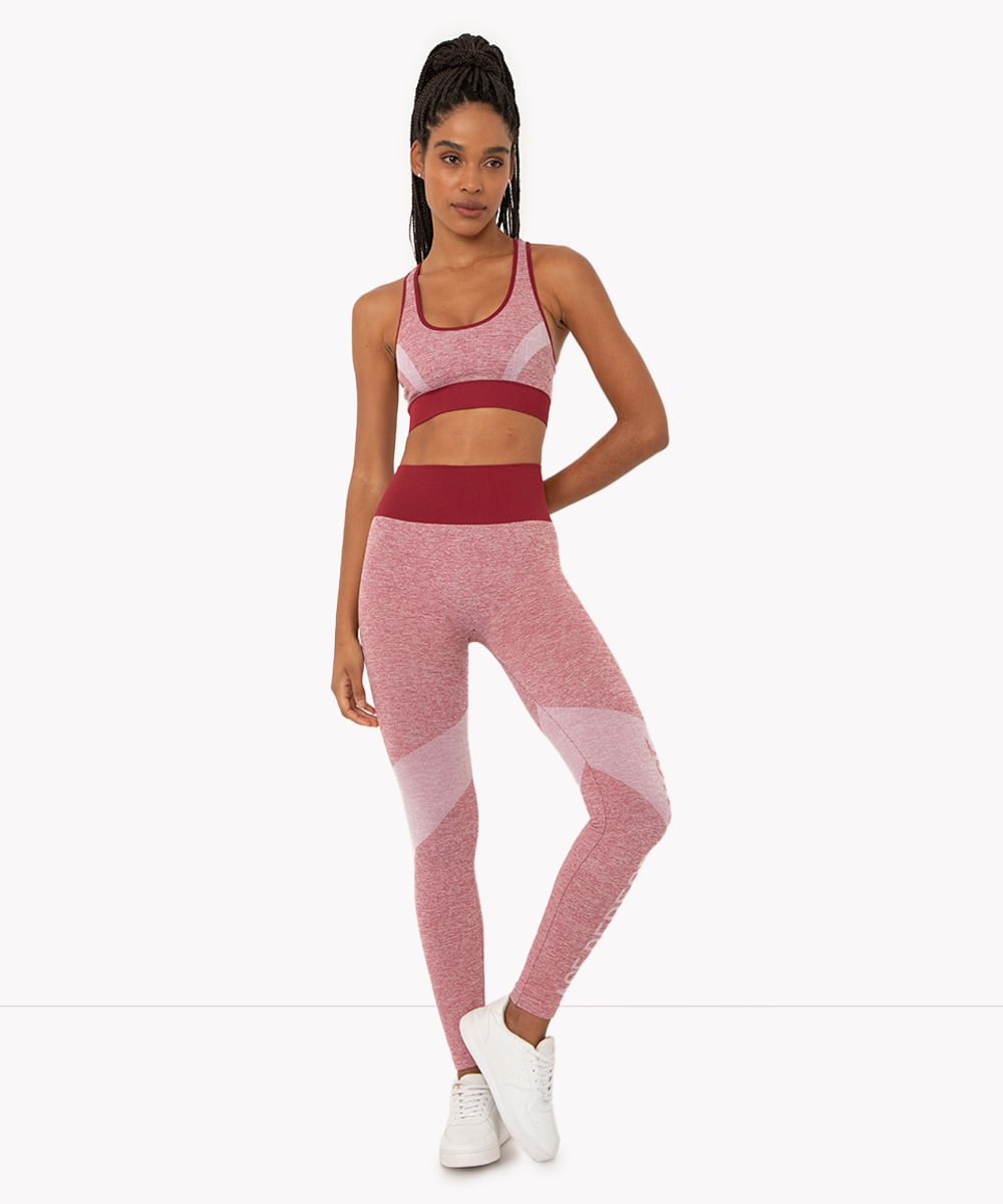 calça legging sem costura cós largo esportiva ace rosa