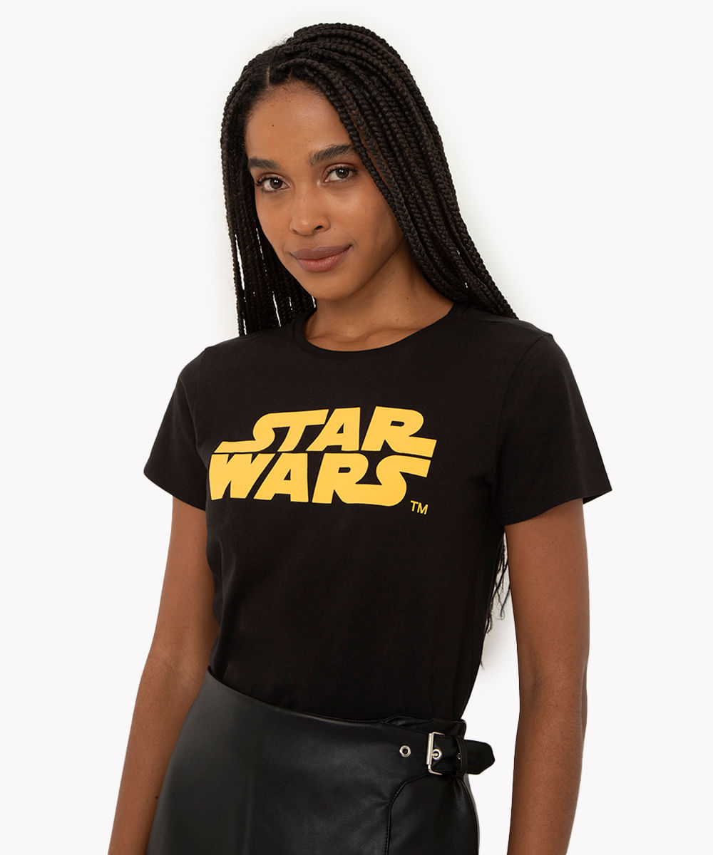 camiseta de algodão star wars manga curta preto