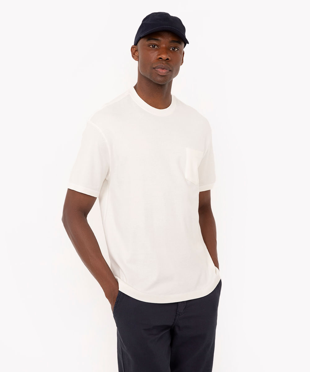 camiseta casual relaxed fit com bolso off white